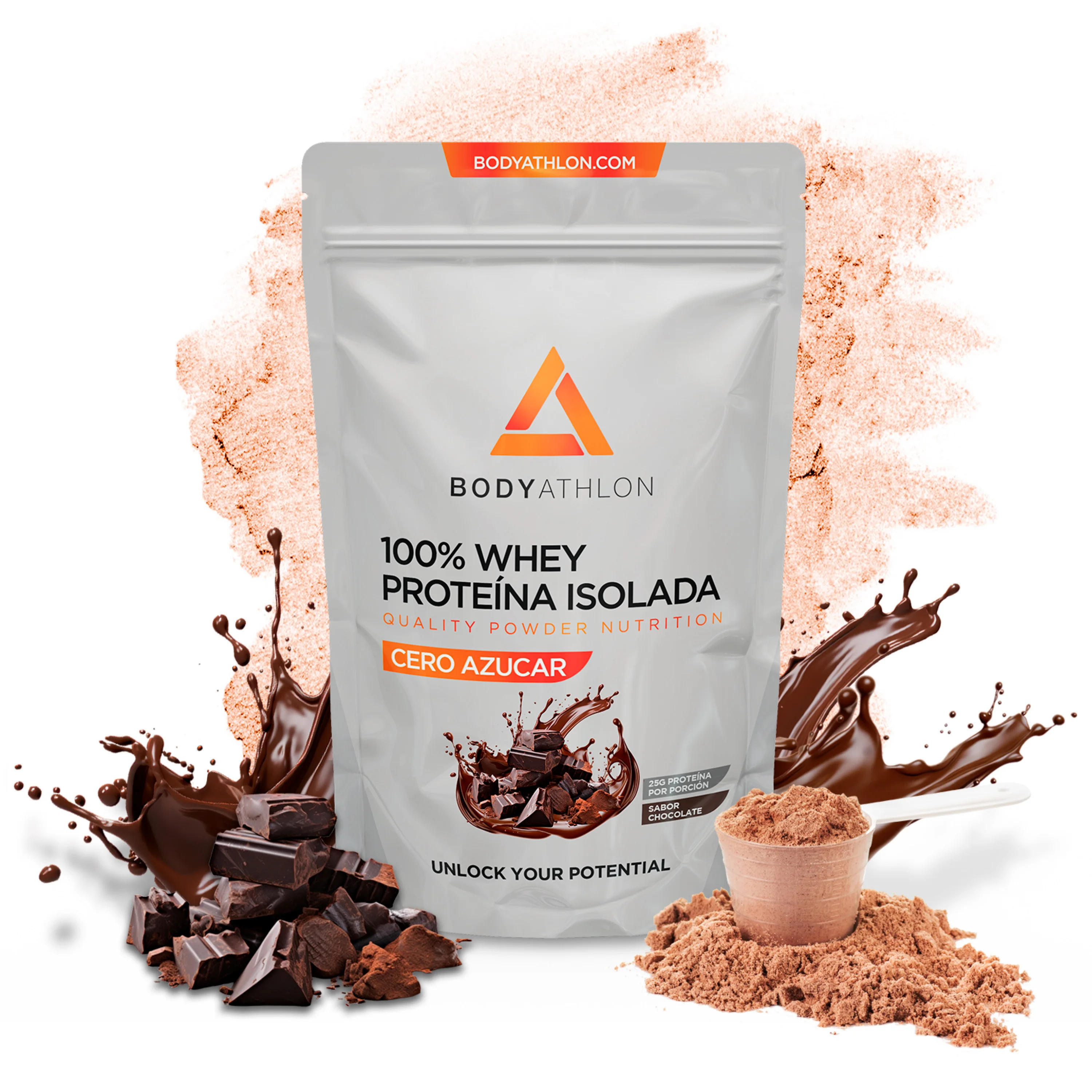 100% Whey Isolate Protein Chocolate Sin Azúcar ni Edulcorante– Aislado de Proteina de Suero de Leche- Proteina para Masa Muscular Baja en Grasa- Proteina sin Azucar, Sin Lecitina de Soja - Bodyathlon
