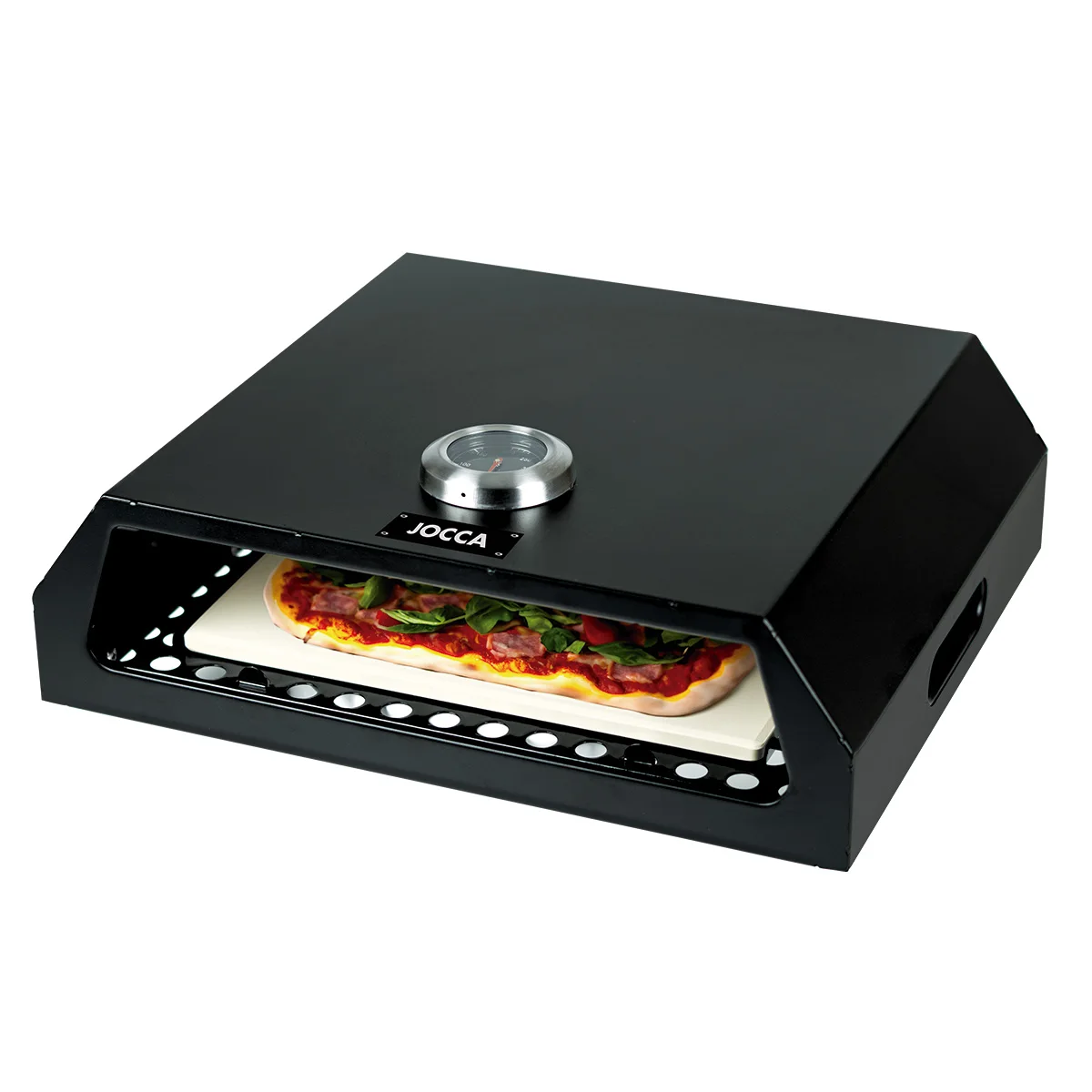 Horno para pizza Jocca: Accesorio para barbacoa de acero inoxidable con piedra para pizzas, termómetro integrado y asa para fácil traslado. ¡Plato preparado en 3-5 minutos! Apto para barbacoas de
