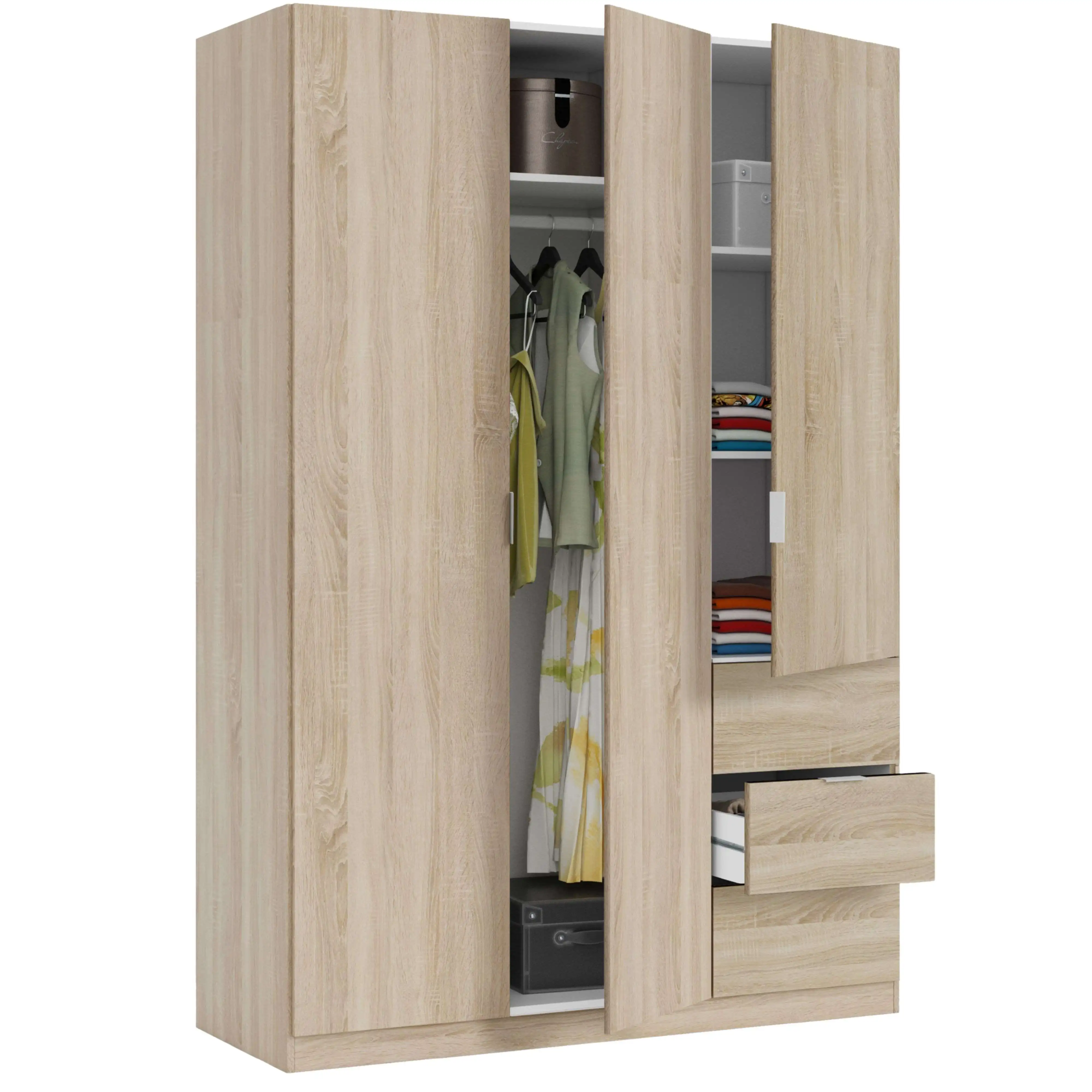 Miroytengo Armario Ropero Grande Dormitorio 3 Puertas y 3 Cajones en Color Roble Canadian 200x135x52 cm