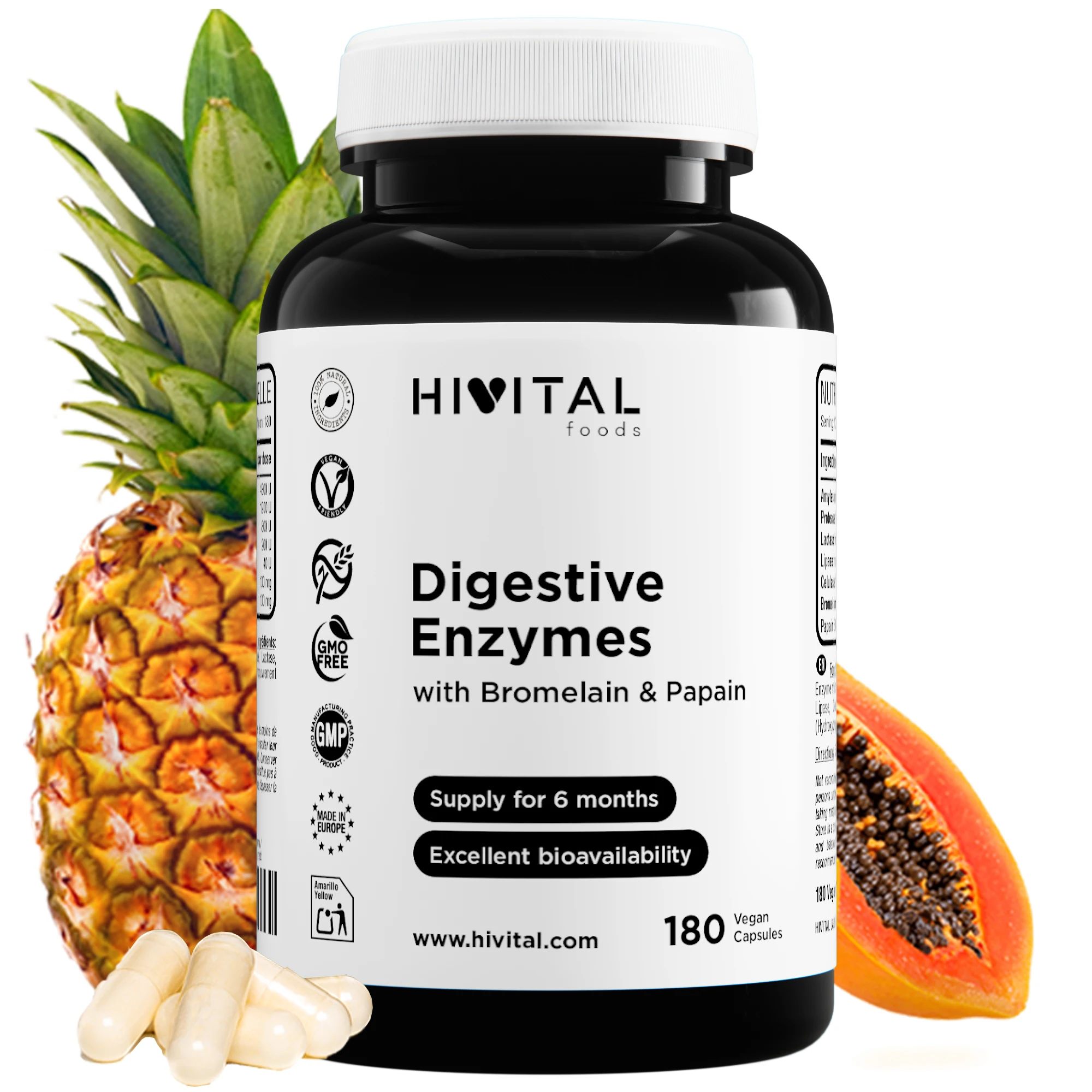 Enzimas Digestivas | 180 cápsulas veganas. Hivital