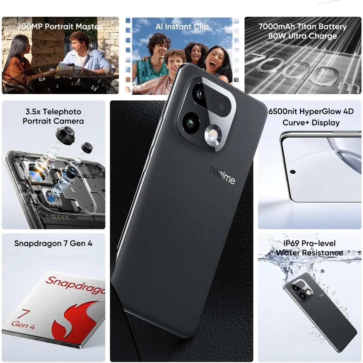 Teléfono – realme 16 Pro Plus Versión UE, Smartphone 5G con Pantalla AMOLED 144Hz, Cámara 200MP OIS, Batería 7000mAh y Carga Rápida 80W, IP66/68/69, eSIM, NFC, Snapdragon® 7 Gen 4 5