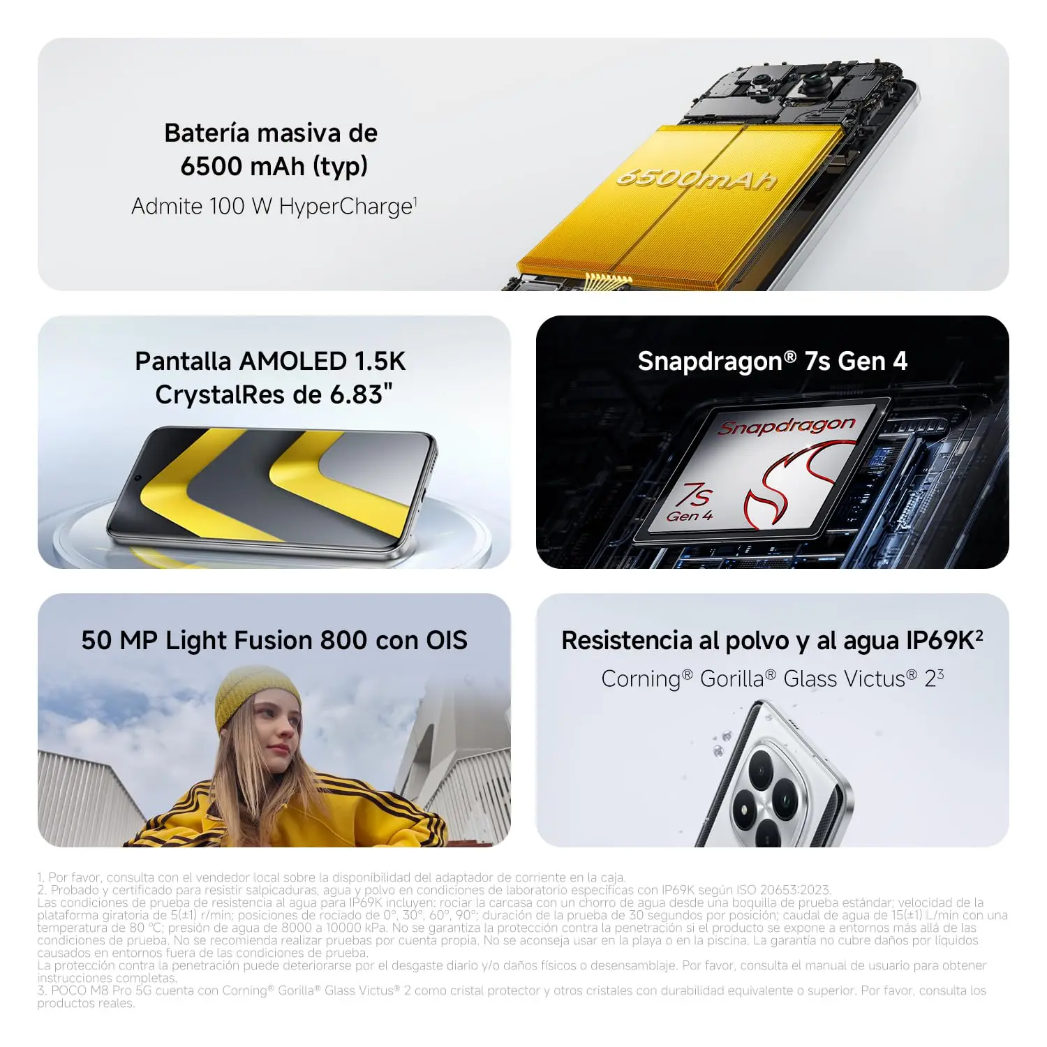 Móvil Xiaomi POCO M8 Pro 8GB+256GB Snapdragon 7s Gen 4 Pantalla AMOLED 6.83″, 120Hz, 50MP OIS, 6500mAh, NFC, IP66, (Cargador no incluido) 5