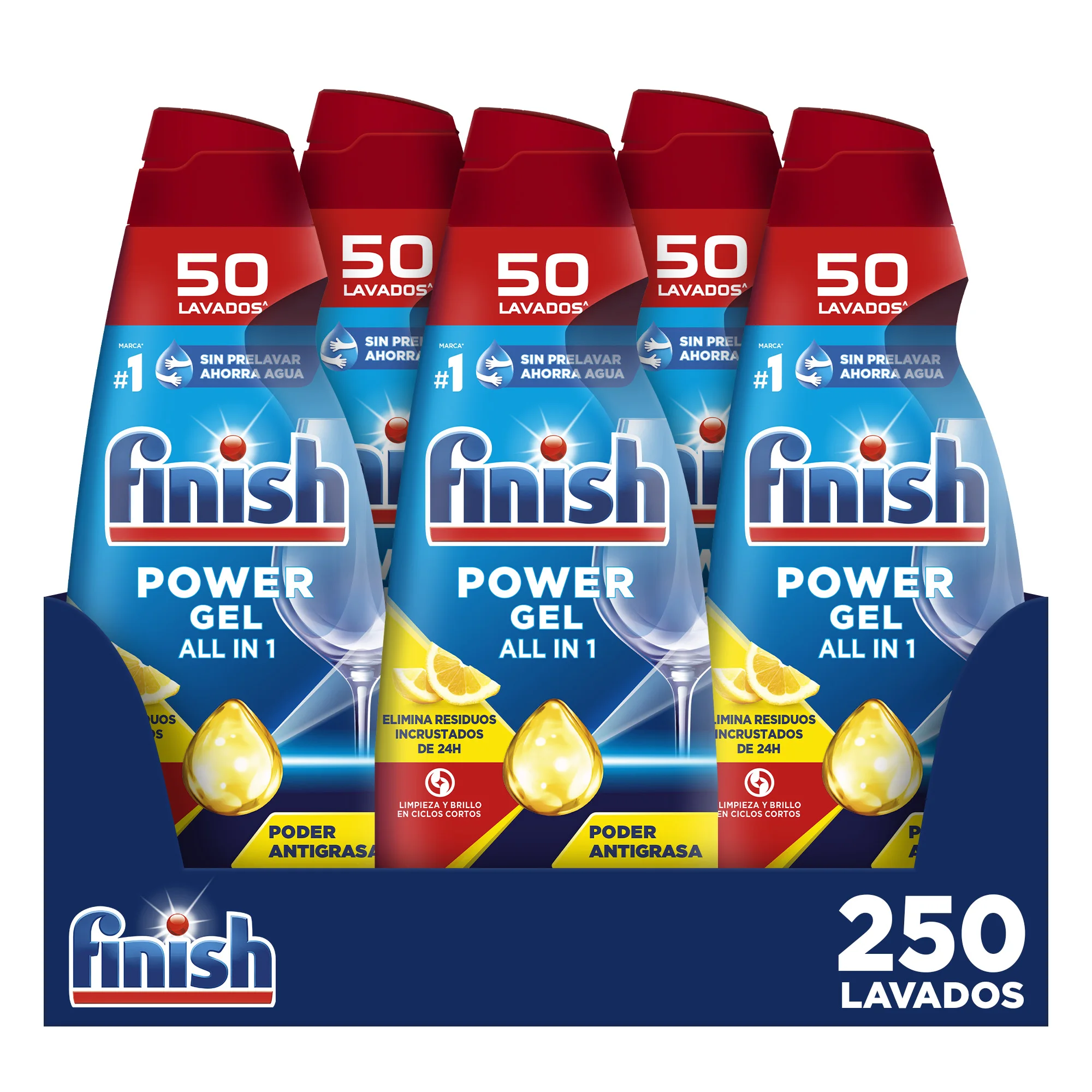Finish All in 1 Max Power Gel Limón Higiene Lavavajillas 5x 50 lavados