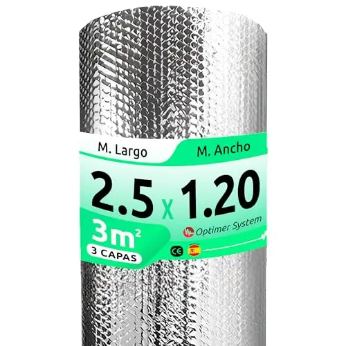 Optimer System  Aislante Termico reduce el Frio y el Calor  Panel Reflectante Radiador te ayuda a Reducir el gasto de Electricidad  Polipropileno 100%  2.5x1.20m  3m²