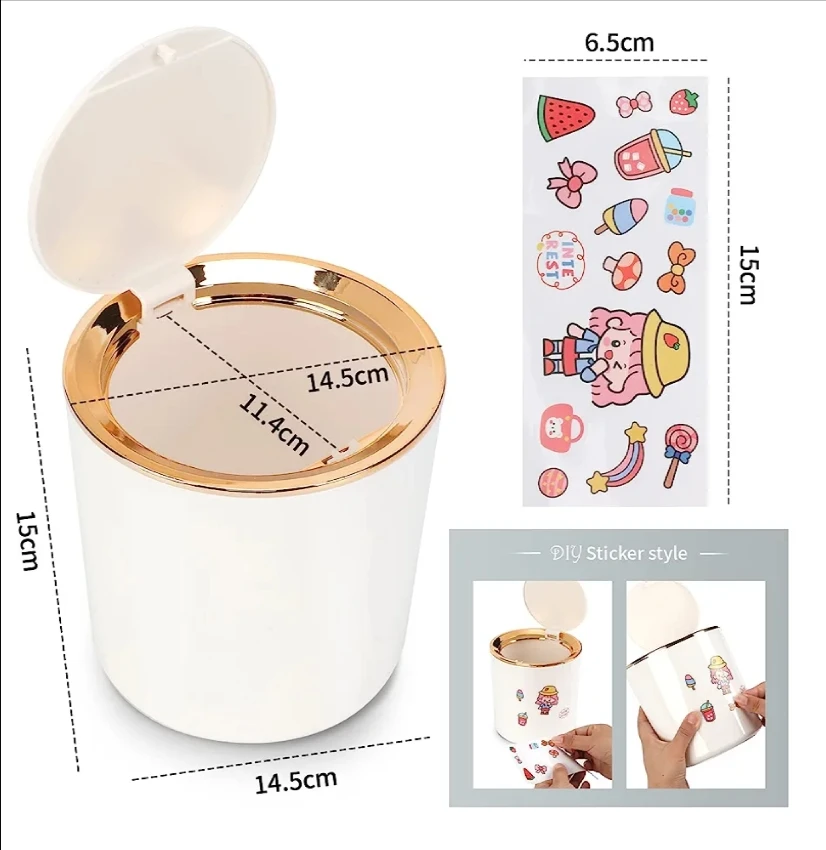 Tabletop Trash Can with Lid, 2.6L Mini Trash Can, Small Trash Can for Desk, Bathroom, Changing Table, Kitchen