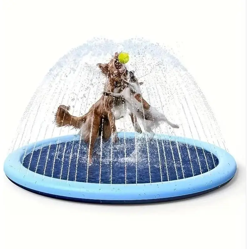 Piscina para Perros Grandes,  Piscina Plegable para Perros Splash Pad Perro, Antideslizante Tapete de Juegos de Agua, Juguete de Verano para Jardín al Aire Libre