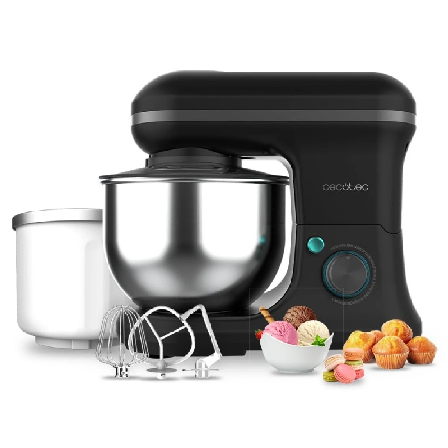 Cecotec Batidora Amasadora Cecomixer Merengue 5L 1200 Ice-Cream Black. 1200 W, 5 Funciones, Bol De Acero De 5 L Y Accesorios Para Batir Y Amasar, Incluye Función Para Hacer Helado - Imagen 3