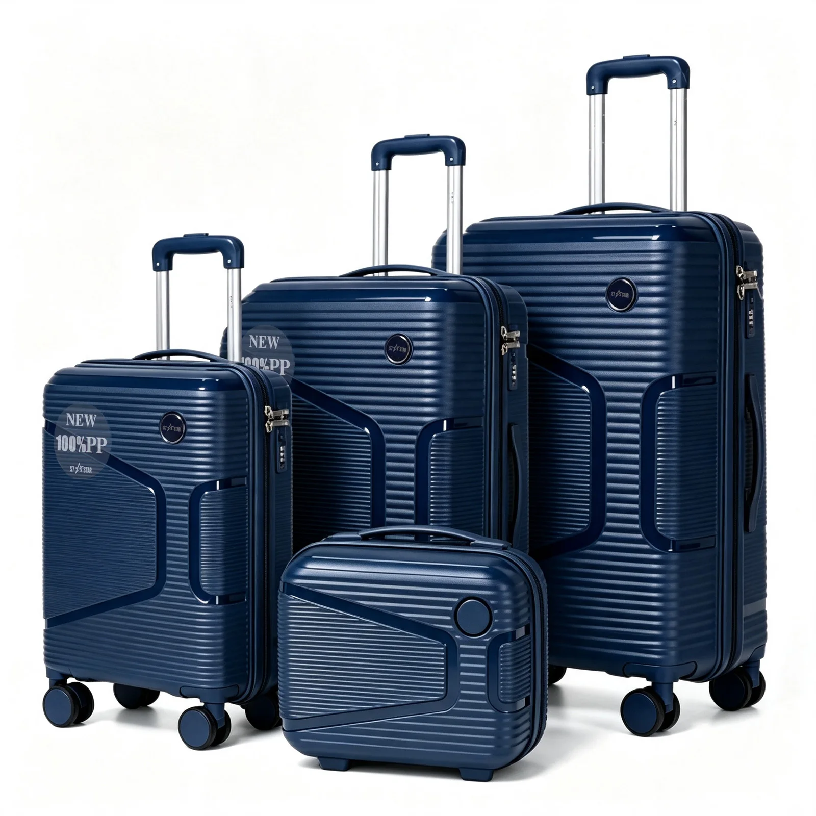 S7 STAR Conjunto de Maletas de Viaje Elegantes: Carcasa Ligera de PP, Cerradura Numérica, 4 Ruedas Giratorias 360°, Asa Telescópica de Aluminio Juego de Maletas Set Trolley Maleta Cabina,Juego de 4