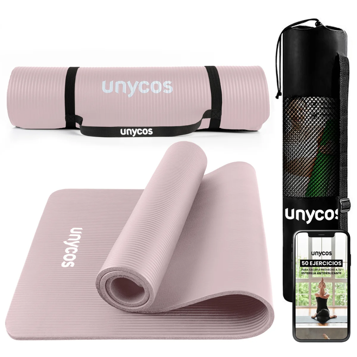 UNYCOS Esterilla de Ejercicios 183*60cm - NBR - Incluye Correa de Hombro y Bolsa de Transporte, E-book con Ejercicios
