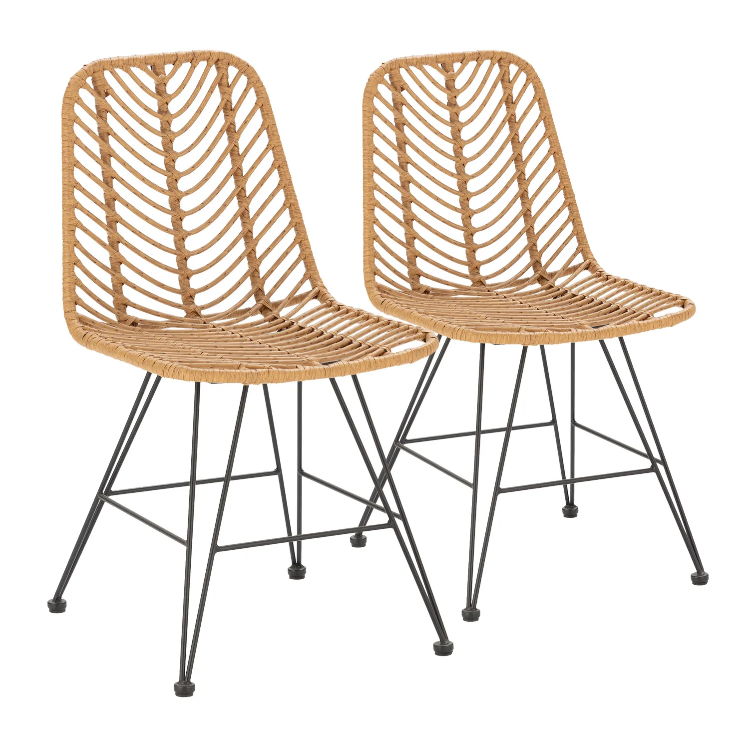 VS Venta-Stock Pack 2 sillas de comedor o jardín Emi Ratan/Negro