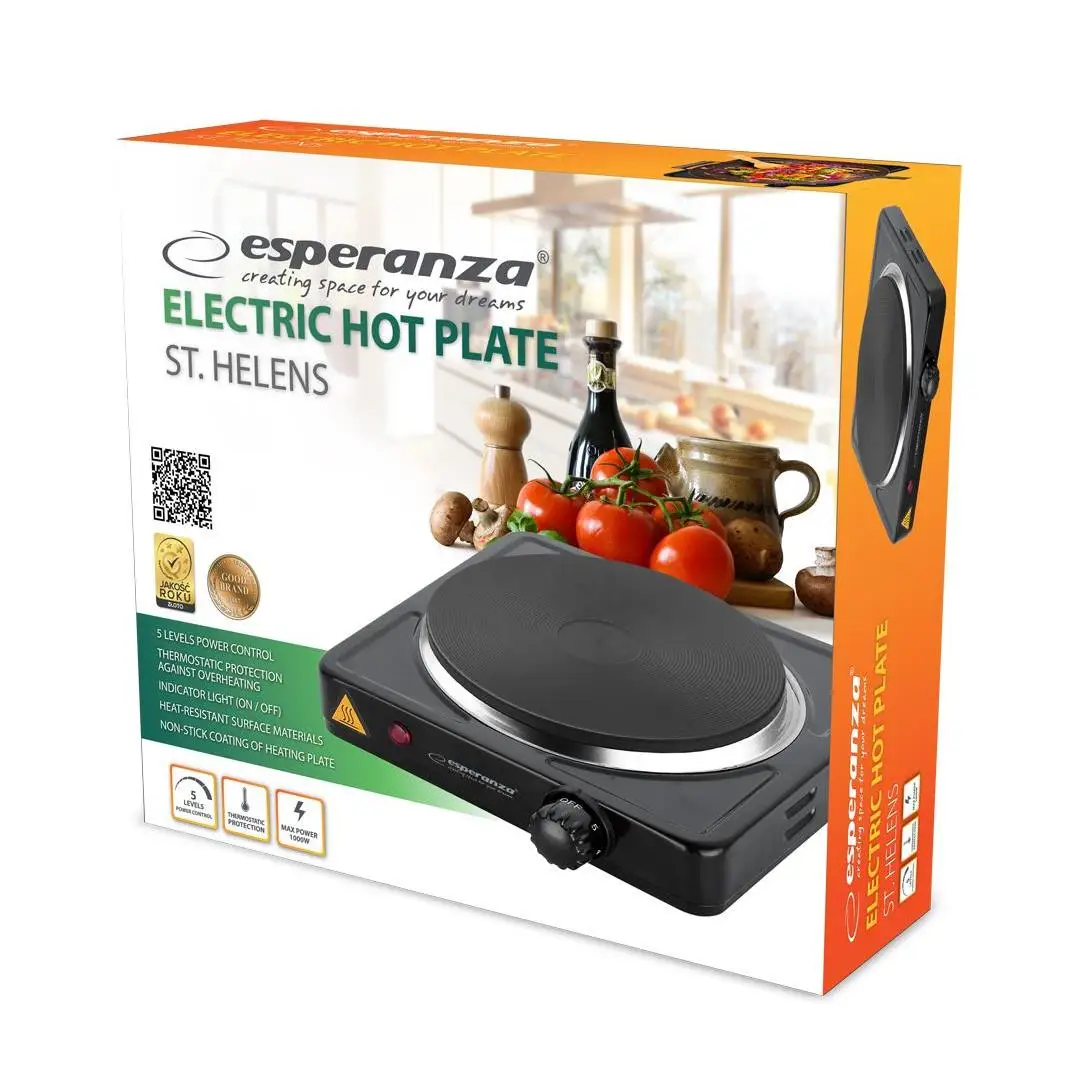 Hope ekh003k electric stove - 1 zone 1000W, black color, 210x210x60mm, plug and play design with rotary control, perfect for portable use, ideal as an electric cooktop for efficient cooking.