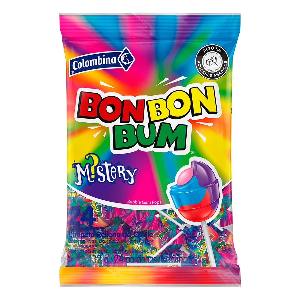 CHUPA CHUPS BON BON BUM MISTERY SANDIA PIÑA Y MORA BOLSA 24 UNDS FIESTA COLOMBINA