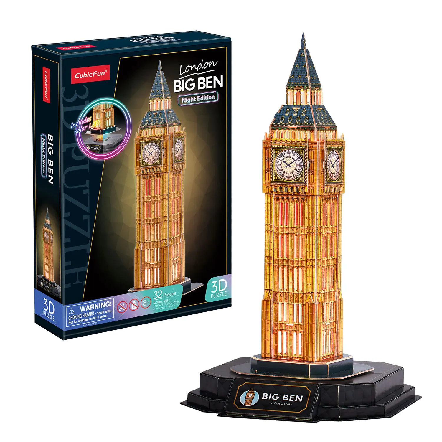 Puzzle 3D - Big Ben Led | Puzzle 3D Regalo Niño 8 Años | Puzzle 3D Adultos Y Puzzle 3D Niños | Maquetas para Montar Niños | Maquetas para Construir Adultos | Puzzles 3D | 32 Piezas