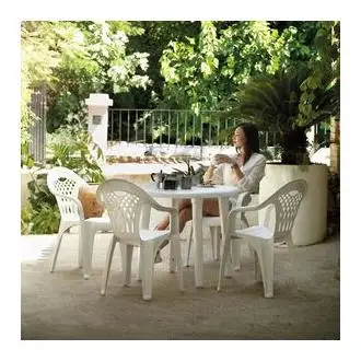 Cancún shaf outdoor table with umbrella hole white 73x80x80 cm