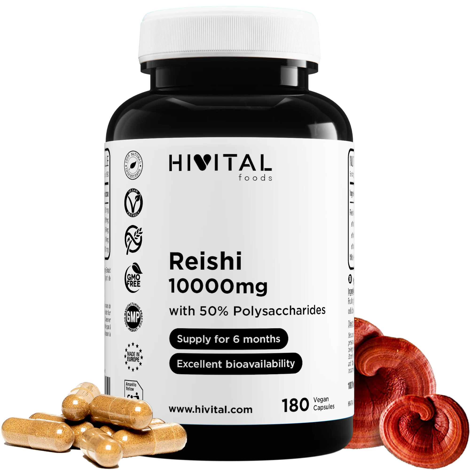 Reishi 10000 mg | 180 cápsulas veganas. Hivital