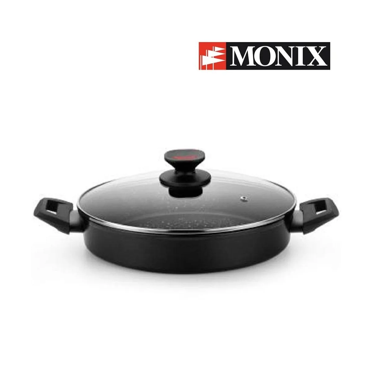 Monix Titan Rock-28 cm non-stick aluminum low pan with lid. Gas, ceramic hob, induction. Stone effect. Casserole