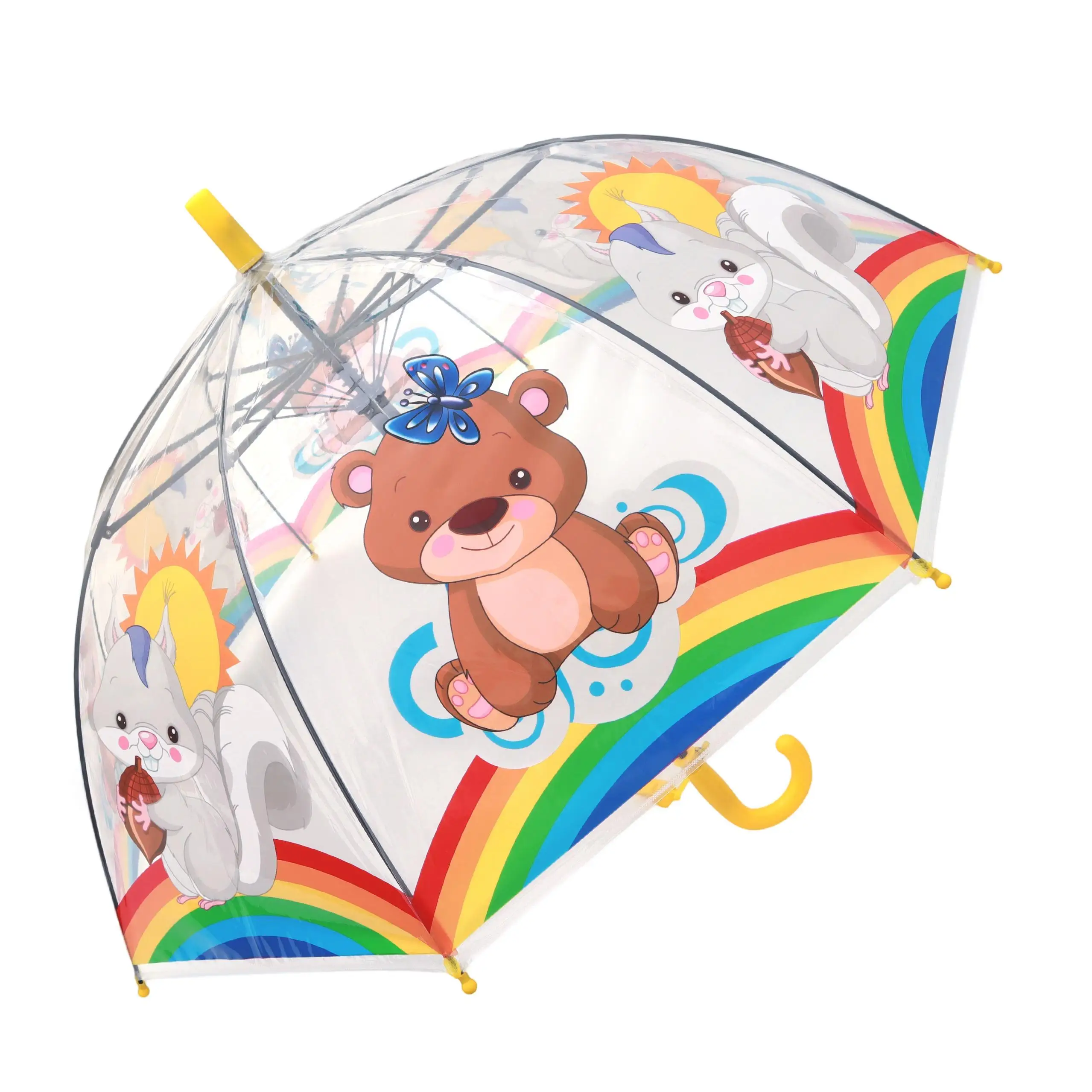J.S ONDO Paraguas Transparente Bastón largos estampados , 50cm, paraguas infantil, Automático, 8 Varillas fibra Resistente Al Viento,tela plastico-CON SILVATO