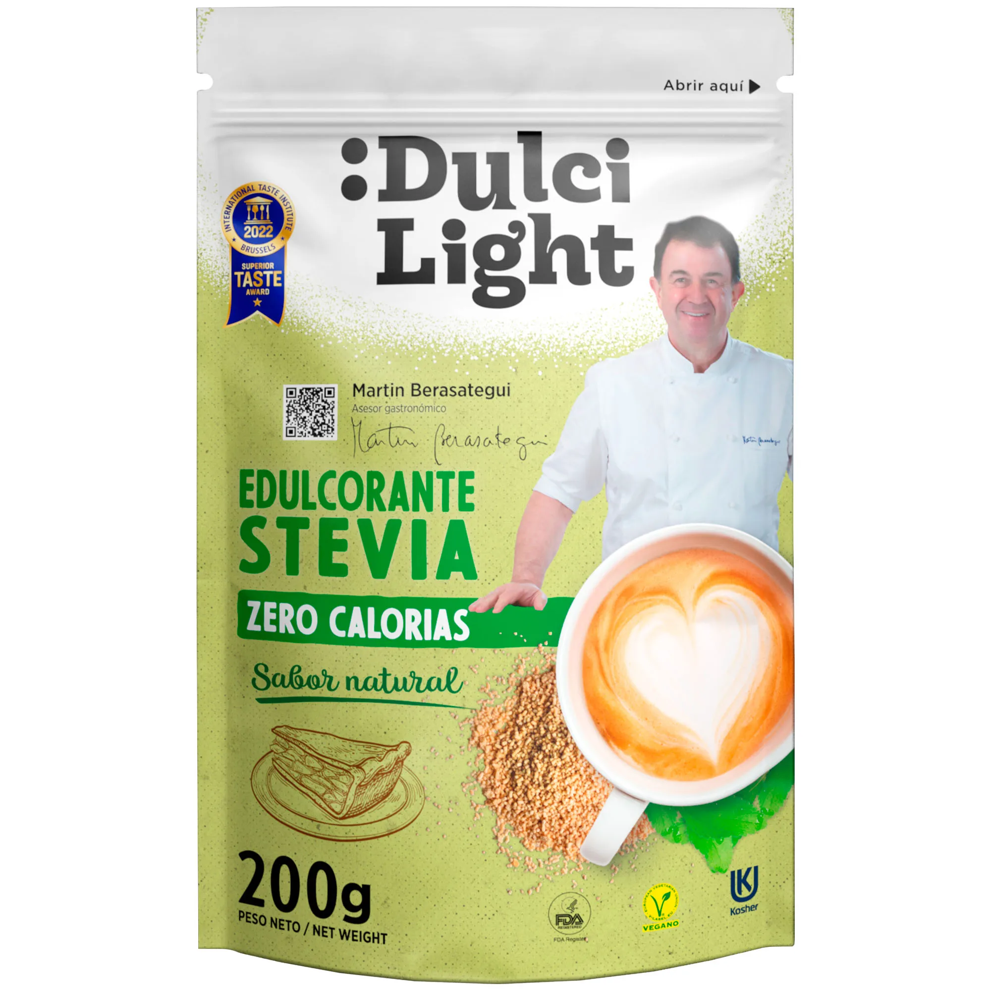 Dulcilight Estevia Granulada - Doypack 200g de Stevia 100% Sabor Natural Zero Calorías 200g = 2 Kg de Azúcar Edulcorante Sustituto del Azúcar con Fibra Vegetal No GMO Keto Vegano Libre de Gluten