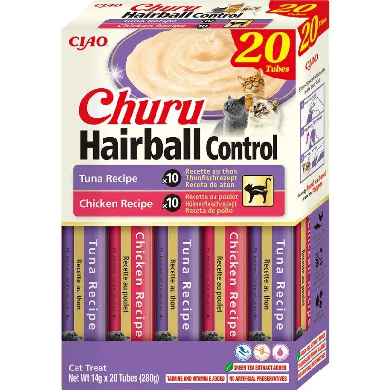 Churu Snack  Hairball Variedades Pollo y Atun para Gatos (20x14gr)