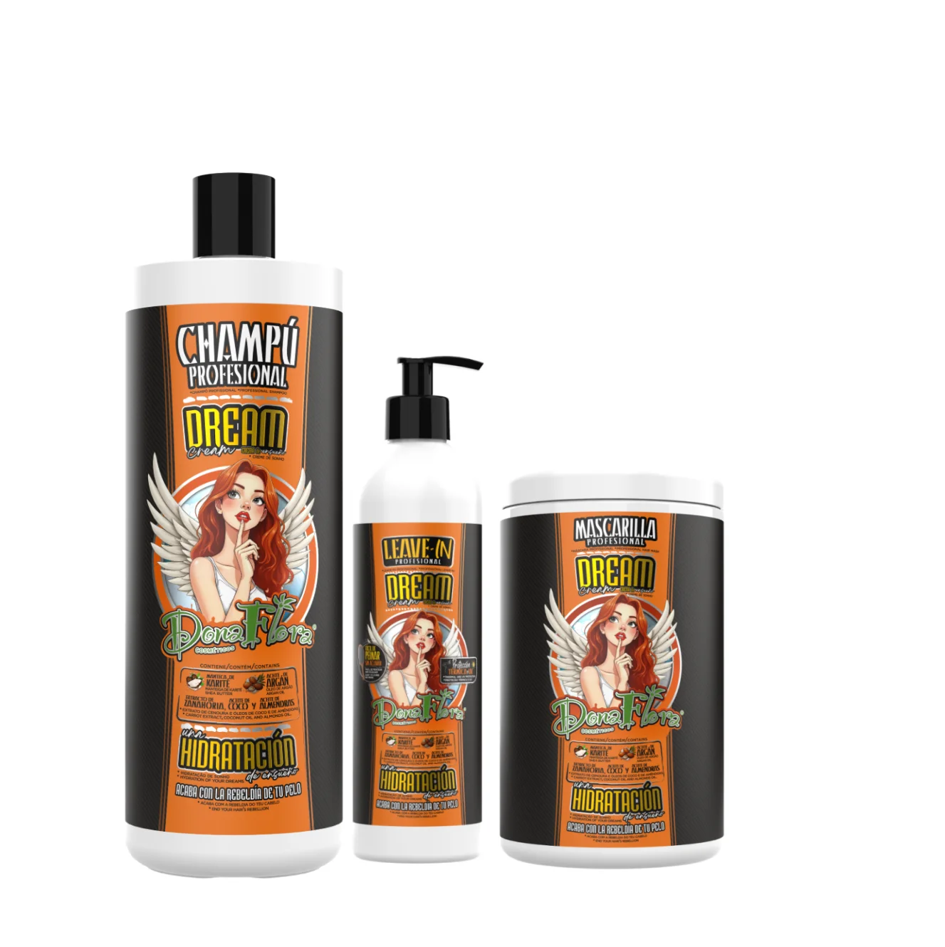PACK DE DONA FLORA DREAM, CHAMPU 1000ML+MASCARILLA 1000ML + LEAVE-IN 500 ML