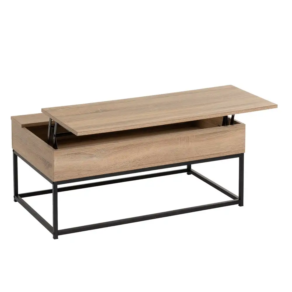 Lola Home Mesa de centro elevable de madera y metal negra y natural de 100x55x40 cm