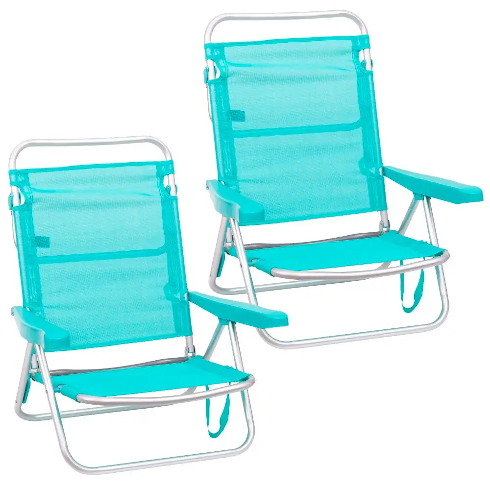 Pack de 2 sillas de playa bajas reclinables 4 posiciones convertibles en tumbona de aluminio y textileno Lola Home