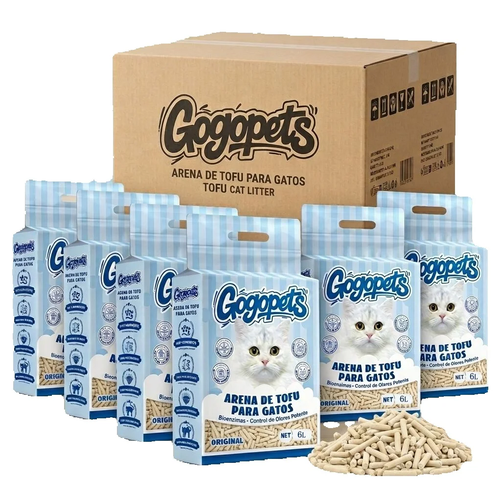 Pack de 6 de Arena para Gatos a Base de Tofu 12kg (36L) - Alta Absorción, Control de Olores y Aglomeración Rápida - GOGOPETS