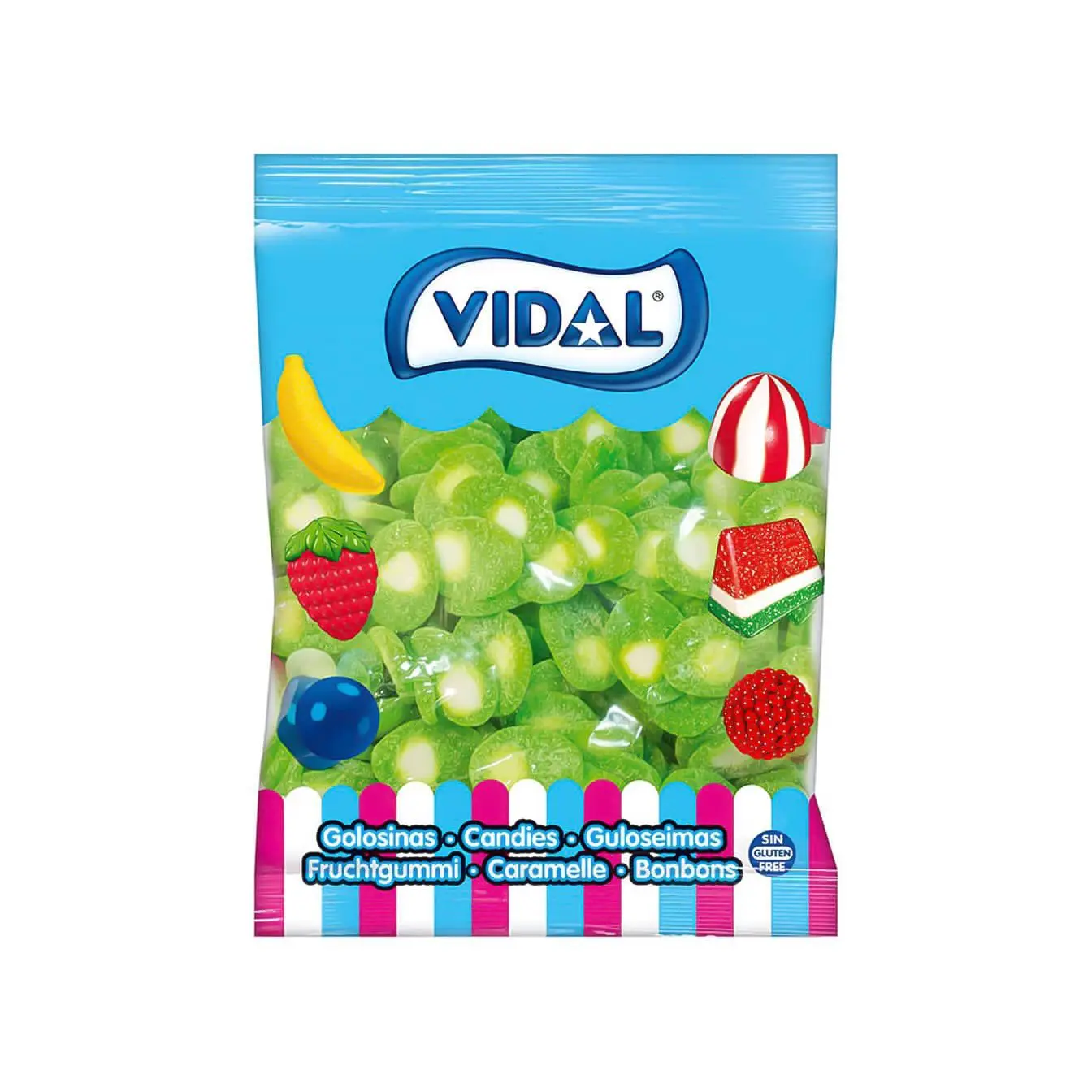 Vidal Kiwi Pica - Bolsa de 250 ud - Gominolas, chucherías Sin Gluten y Sin grasa