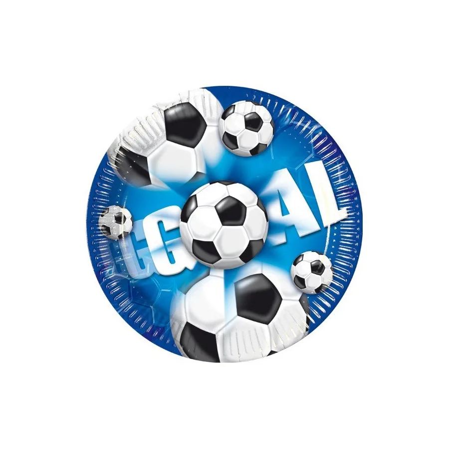 Set con 10 platos de cartón de 19'5cm. de diámetro de temática fútboll para fiestas de cumpleaños