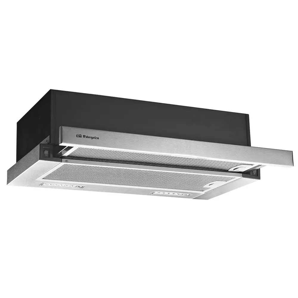 Campana telescópica Orbegozo 60 cm TL 06260 A IN, 2 niveles de potencia, 2 filtros aluminio desmontables, extracción 302 m3/h, clase energética D, 65 W