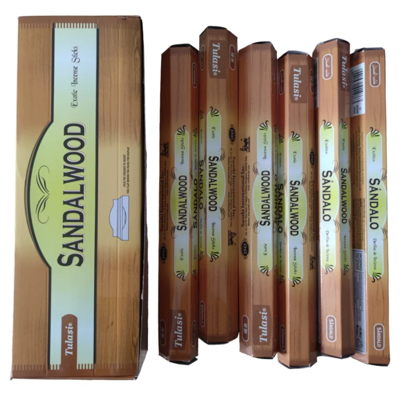 Incienso Tulasi Sandalo Sandalwood - Caja completa con 6 botes - 120 Varillas - Sándalo