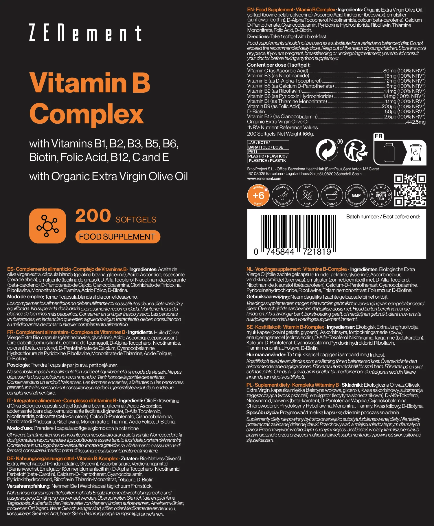 Vitamin b complex with vitamins b1, b2, b3, b5, b6, biotin, folic acid, b12, c and e - 200 zenement soft capsules #4