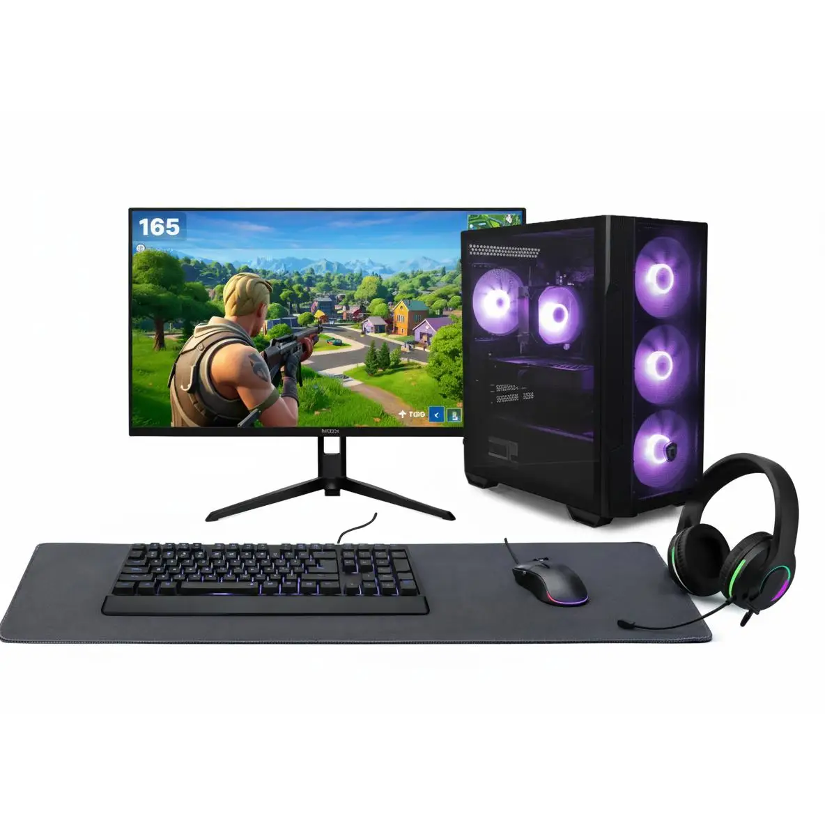 PC Gaming Completo 16GB RAM y 1TB con GTX 1650 / i5 10400F + Monitor 165Hz IPS 1080p 24" + Teclado, ratón, auriculares y alfombrilla Gaming, incluye Wifi 6, Bluetooth y Windows 11 Pro activado.