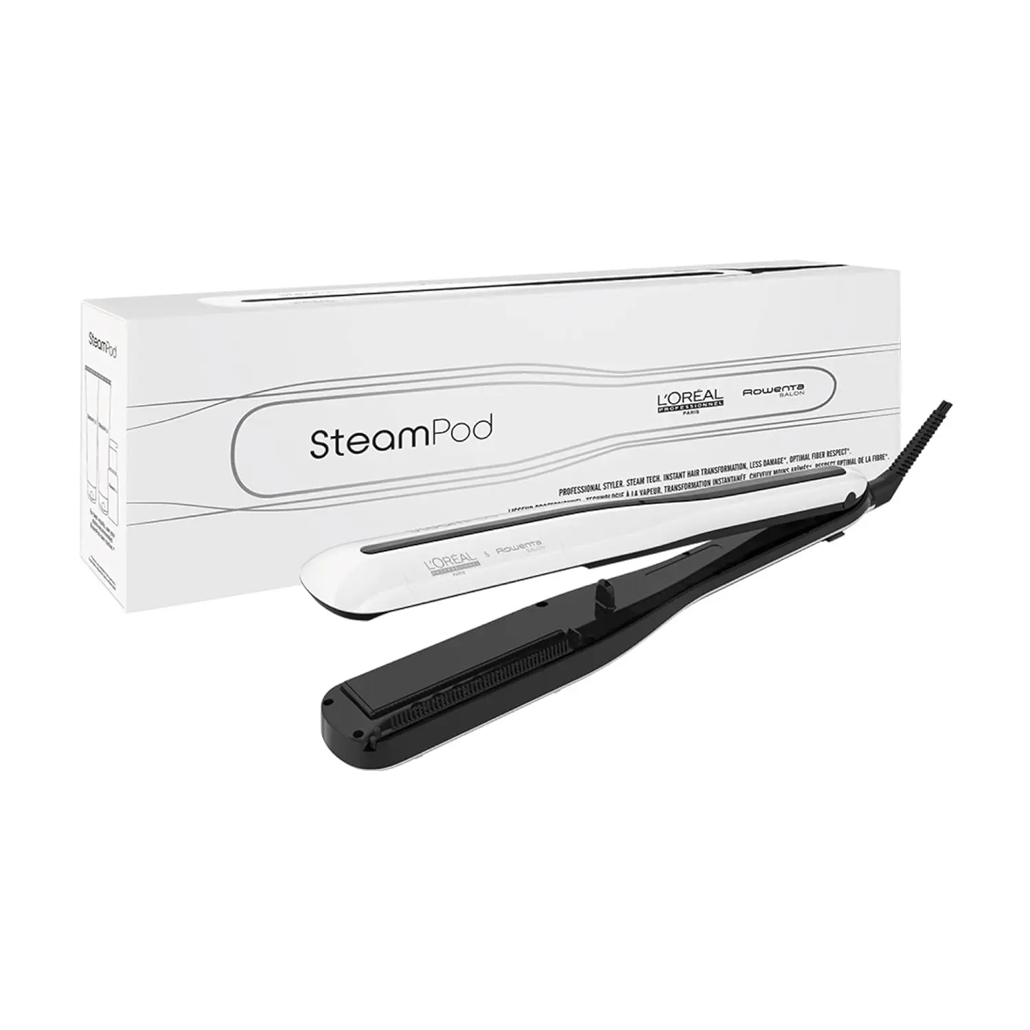 L’Oréal Professionnel, Plancha de Pelo Profesional con Tecnología a Vapor, para un Cabello Liso y Ondas Naturales, Enchufe Europeo, Color Blanco, Steampod