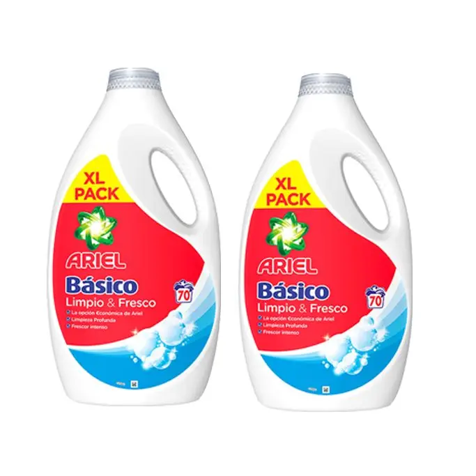 Ariel |  Básico Detergente Líquido Limpio y Fresco,  La Elección Económica De Ariel, Deja Tu Ropa Limpia Y Fresca, 2x70 lavados