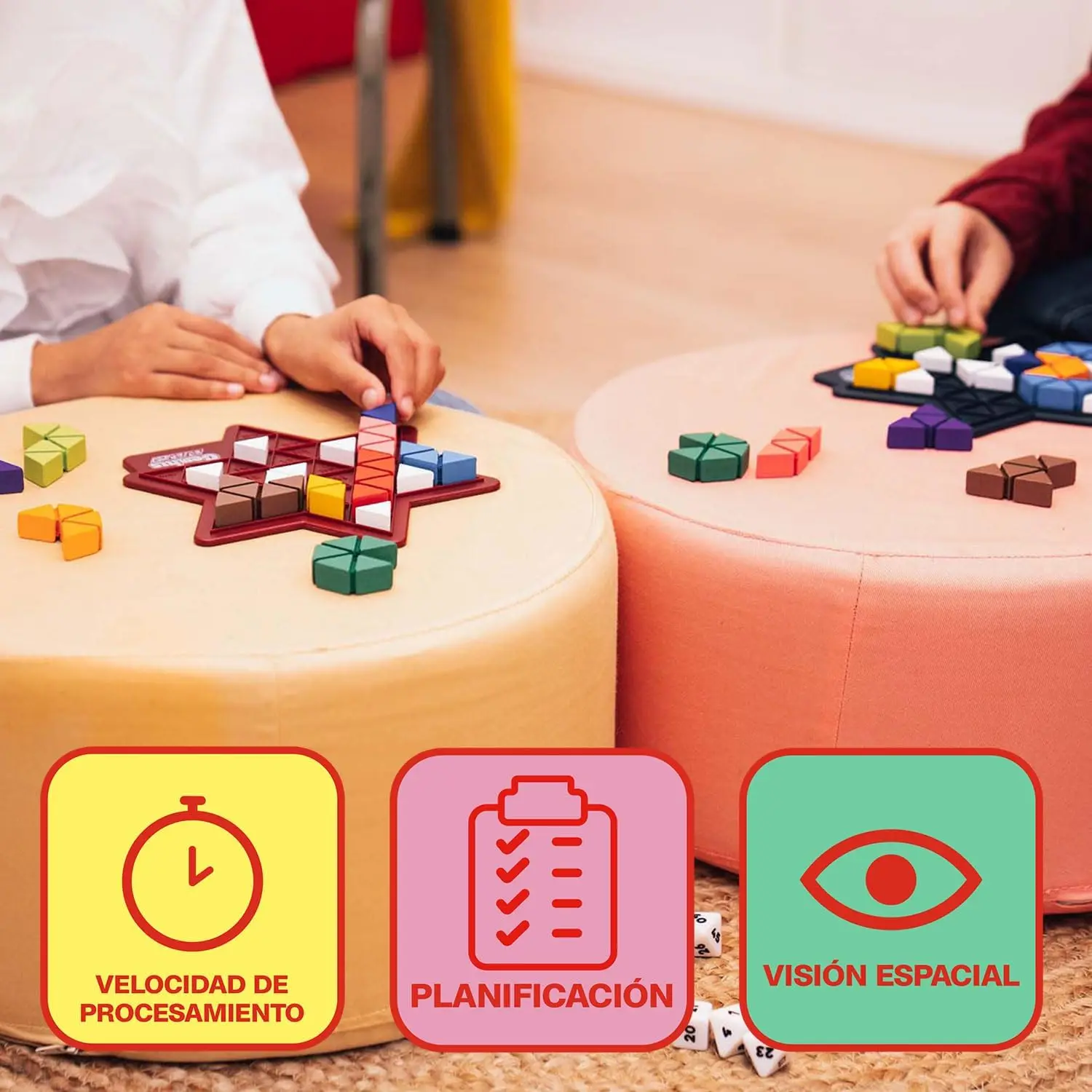 Ludilo Battle of Geniuses Stars | Educational Board Game for Kids 8 Years, includes 22 wooden shapes, 14 blockers, 7 dice, and 2 boards, enhancing cognitive skills in 2 players with over 165,000 challenges. #4