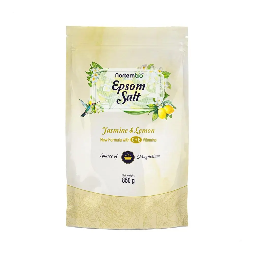 NORTEMBIO Sales de Epsom 100% Fragancia Jazmín y Limón 850g | Fuente concentrada de magnesio | Hidratada con Vitamina C y E | E-Book Incluido