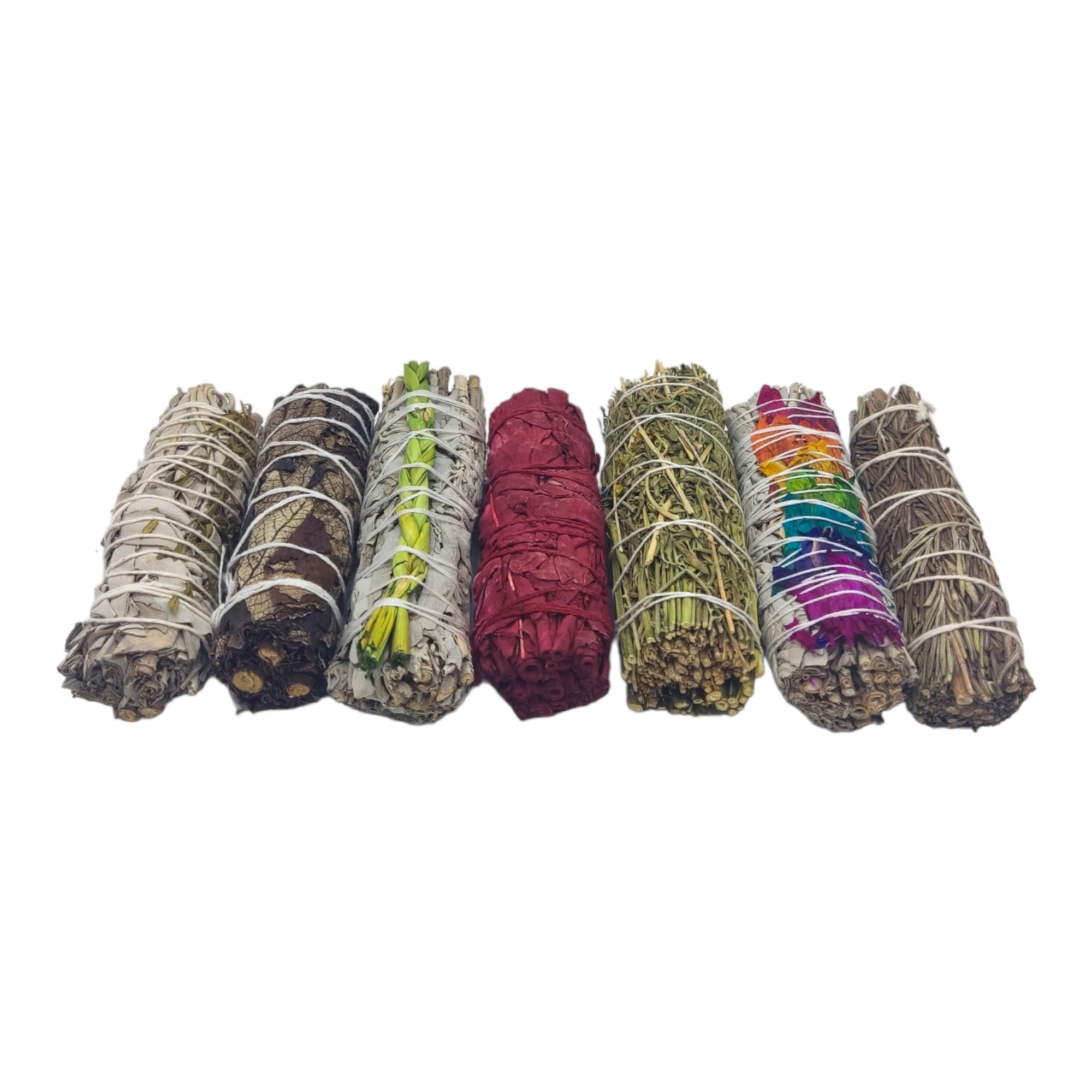 7 Pack of Dragon Blood Burning Smokeries Rosemary White Sage with Rudt White Sage with Braid Holy Grass White Sage with Colorful Flowers Ruda-Vadeincense