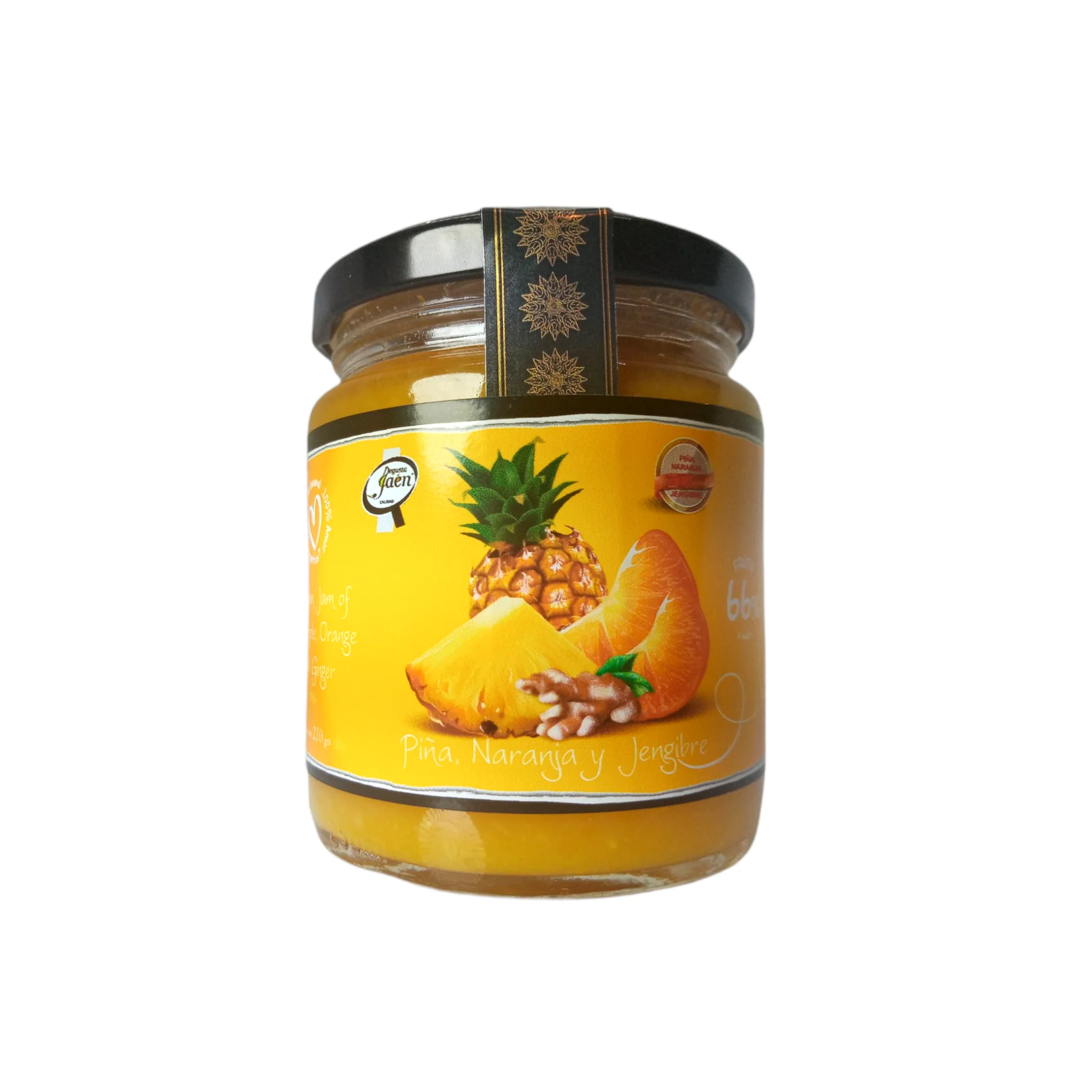 Mermelada Artesana de Piña, Naranja y Jengibre - 210 gr en Tarro de Cristal sin Gluten Esencia Andalusí Gourmet