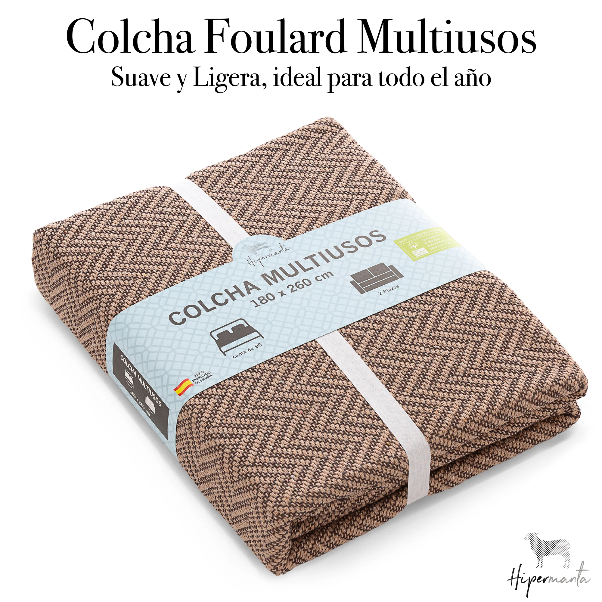 HIPERMANTA. Colcha Foulard multiusos de Algodón regenerado Modelo ZIG-ZAG. Medida: 230x260 cm).