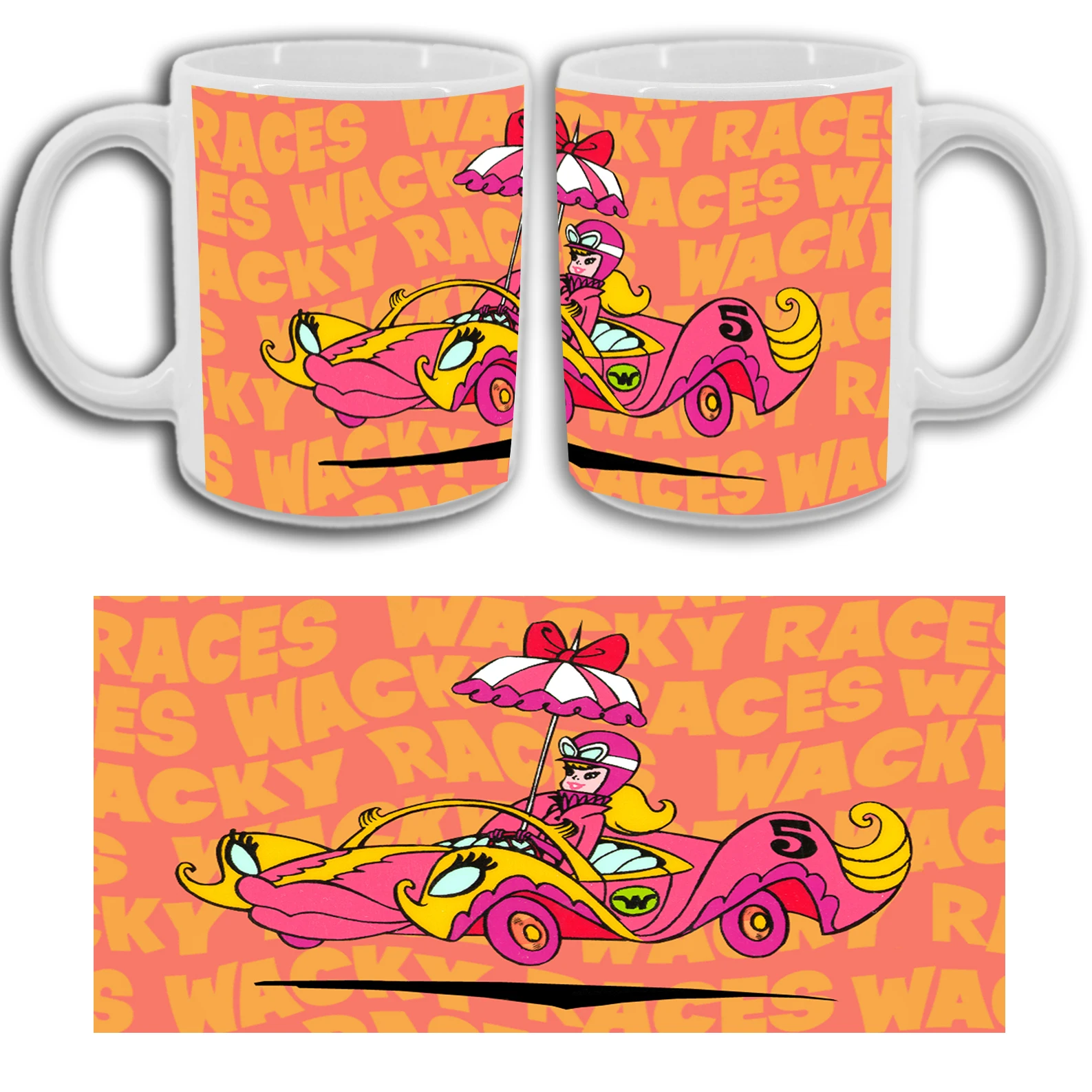 Mug crazy cars. Pierre Nodoyuna. Patan. Rocker. Scarecrow. Super convertible. Penelope Glamour