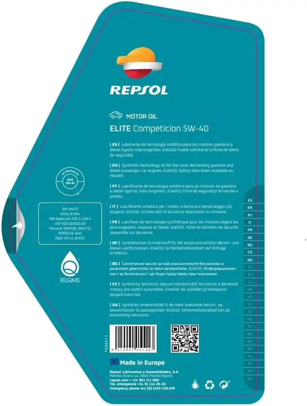 REPSOL 5W-40 5L competition ELITE car synthetic lubricating oil