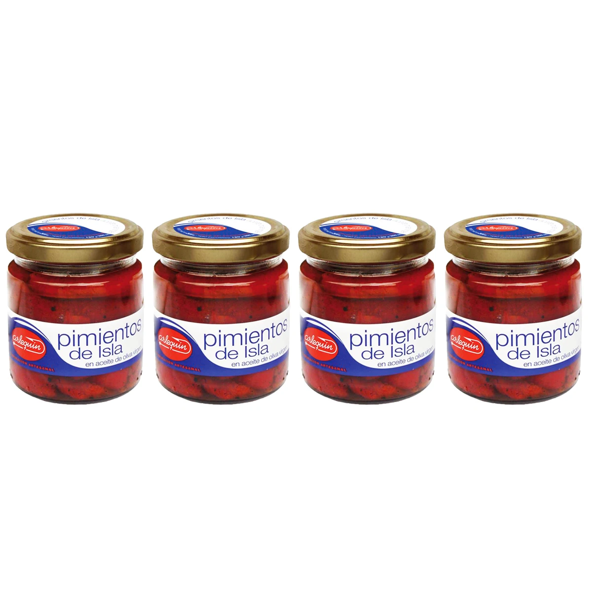 ARLEQUIN Pimientos de Isla, Asados al Horno de Leña, Pack de 4 Tarros de 220 grs (880 grs)
