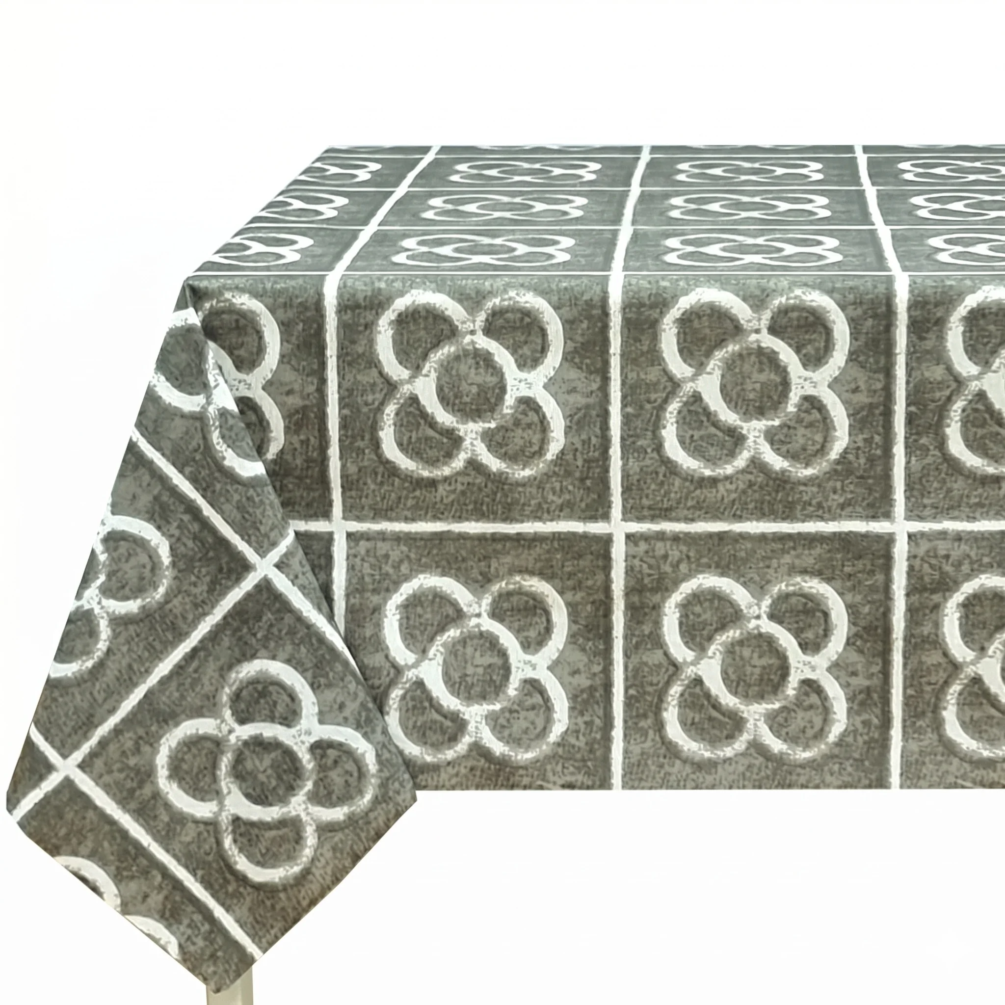 Mantel de tela resinada antimanchas e impermeable, diseño flor de barcelona en tono gris oscuro verdoso, fácil de limpiar, ideal para cocina y comedor