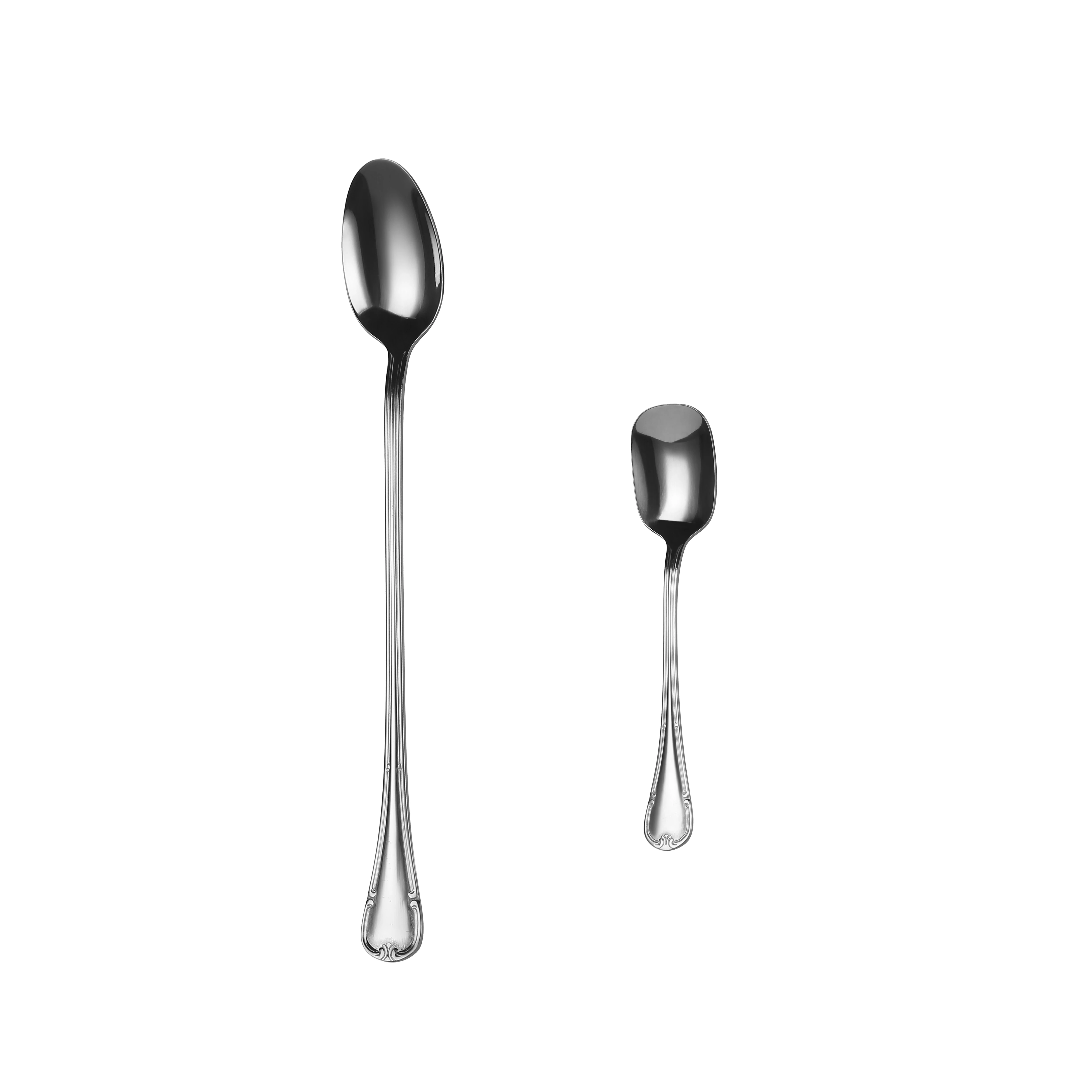 Mr.Spoon Serie Flores Cucharas de 12, 24, 48 o 120 piezas,Acero inoxidable 18/0,Plateado,Económico y funcional,Cuchara de helado largo 145mm,Cuchara de batir 207mm,Mango monobloque,Apto para