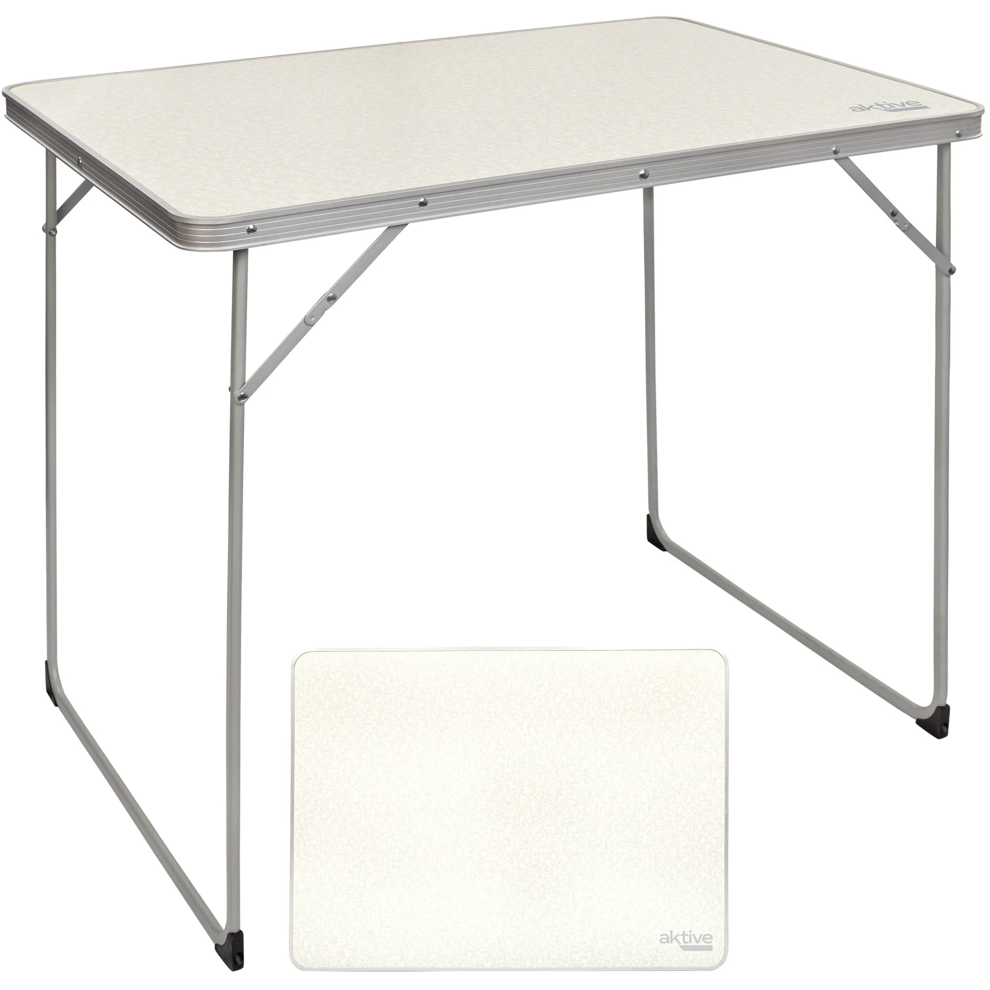 Aktive - Mesa plegable camping, color beige, 80x60x70 cm, uso exterior, patas plegables, soporta 30 kg, estructura acero (tubo 9,5 mm), tablero madera MDF, superficie antideslizante, topes antivuelco,
