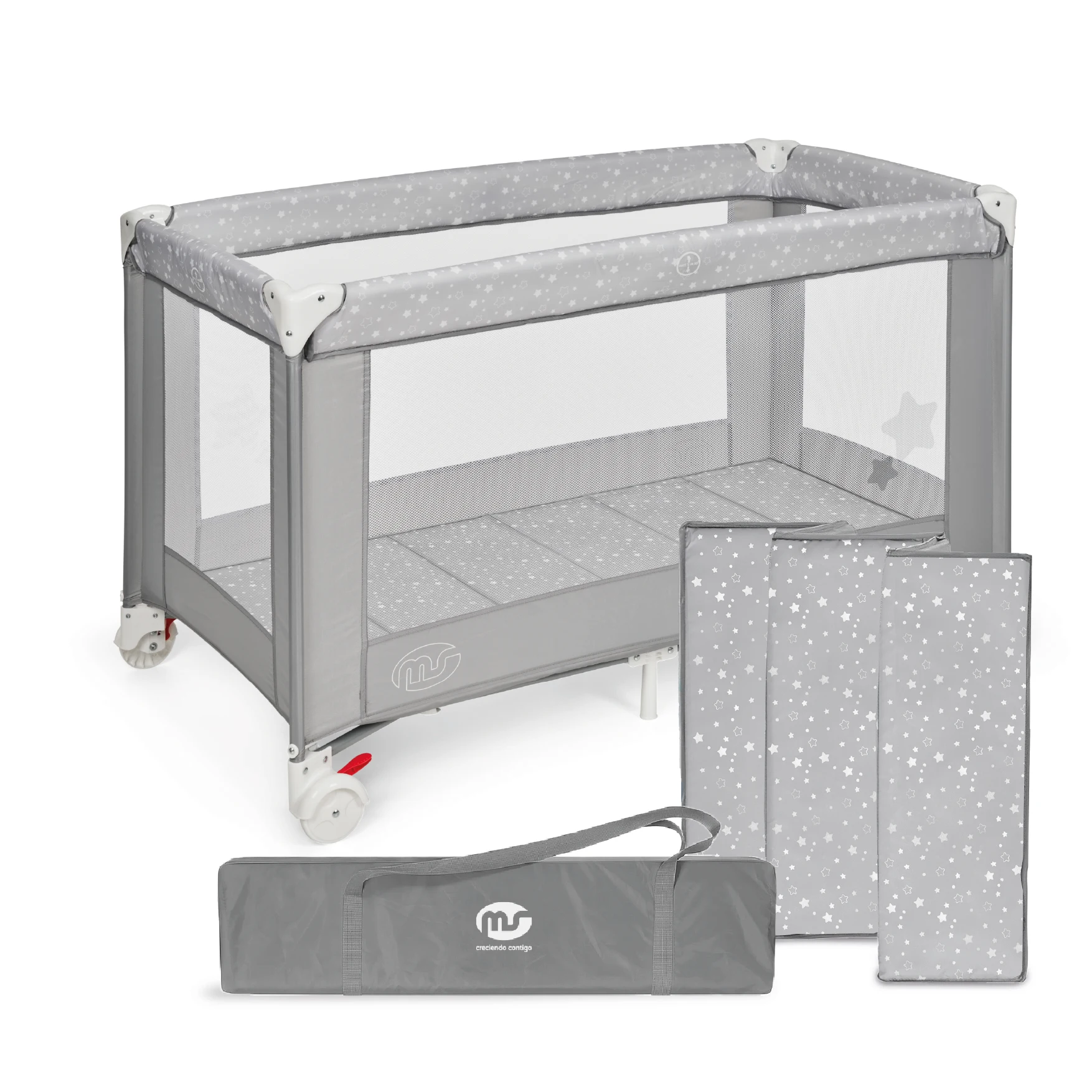 ms Basic - Cuna De Viaje para Bebe 3 Piezas 120 X 60, Incluido Colchóncito Y Bolsa De Transporte, De 0+ Meses hasta 15 Kg, Plegado Y Montaje Fácil, Estructura Ligera Y Muy Estable