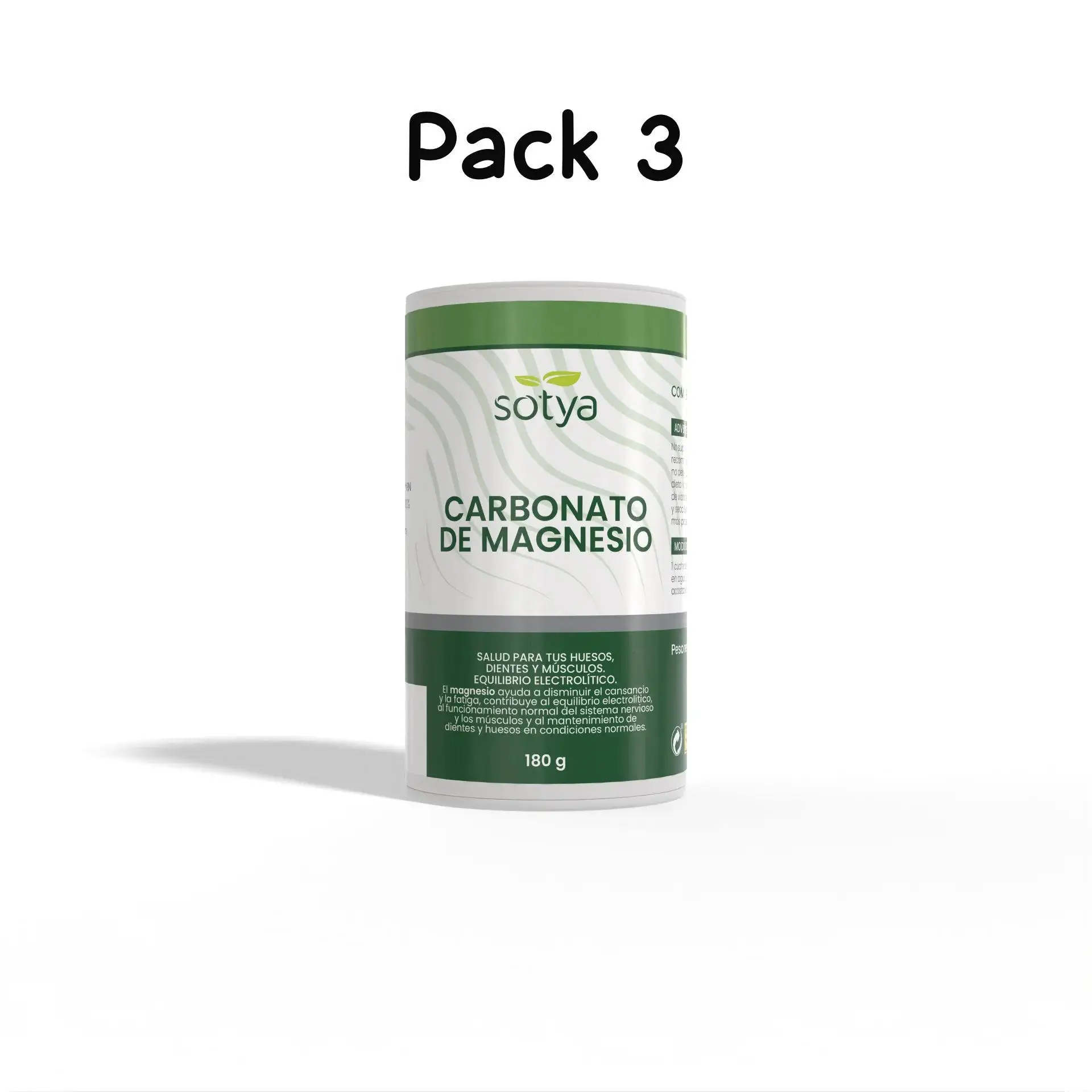 Pack 3 Carbonato De Magnesio neutro 180 Gramos sotya