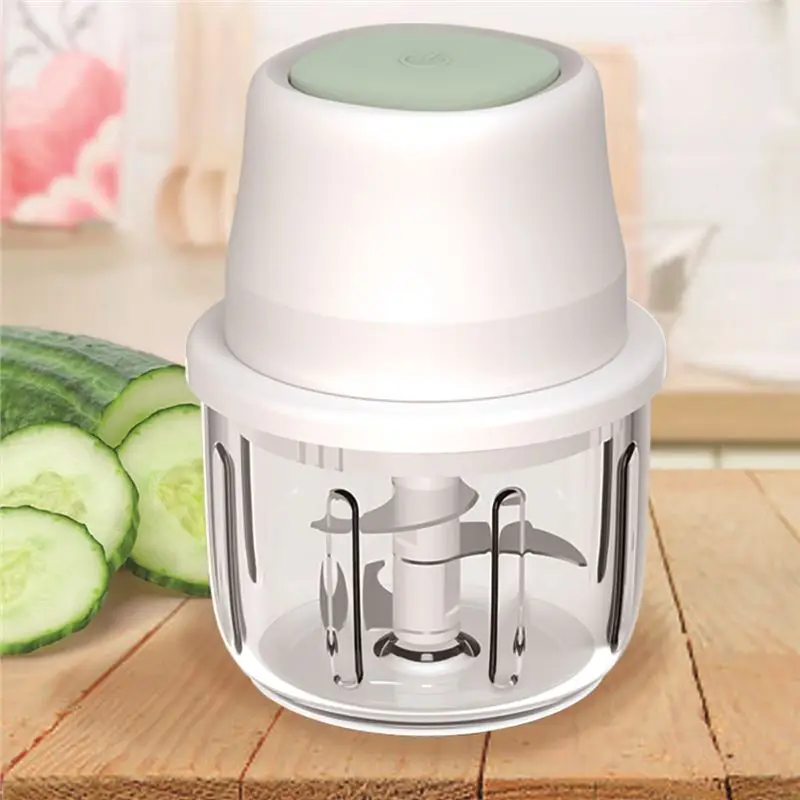Picadora Eléctrica Recargable USB | Batería 1300mAh | Capacidad 300 ml con Recipiente de Cristal | Fácil de Desmontar y Limpiar | Ideal para Ajo, Verduras y Alimentos