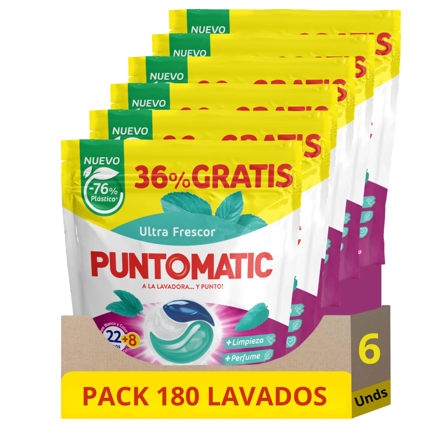 Image of Detergente per capsule Ultra Fresh Puntomatic per vestiti Confezione di risparmio 180 capsule - Confezione 22+8 capsule x 6 sacchetti di detersivo cod004